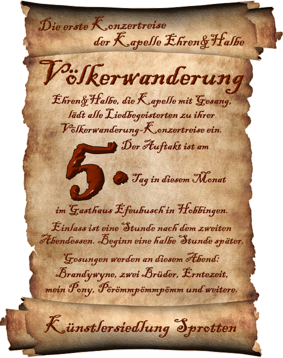 Plakat zur Ankndigung des Erffnungskonzert der Vlkerwanderung von Ehren&Halbe am 05.02.2010